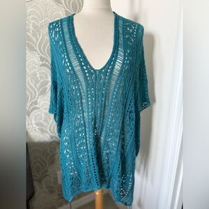 Teal Crochet Knit Poncho